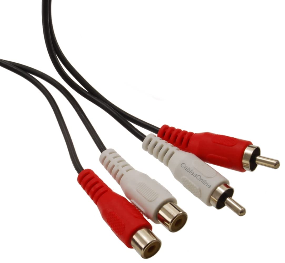 CablesOnline, 12-inches 2-RCA Male to 2-RCA Female Red/White Stereo Audio Extension Cable, AV-E401RW