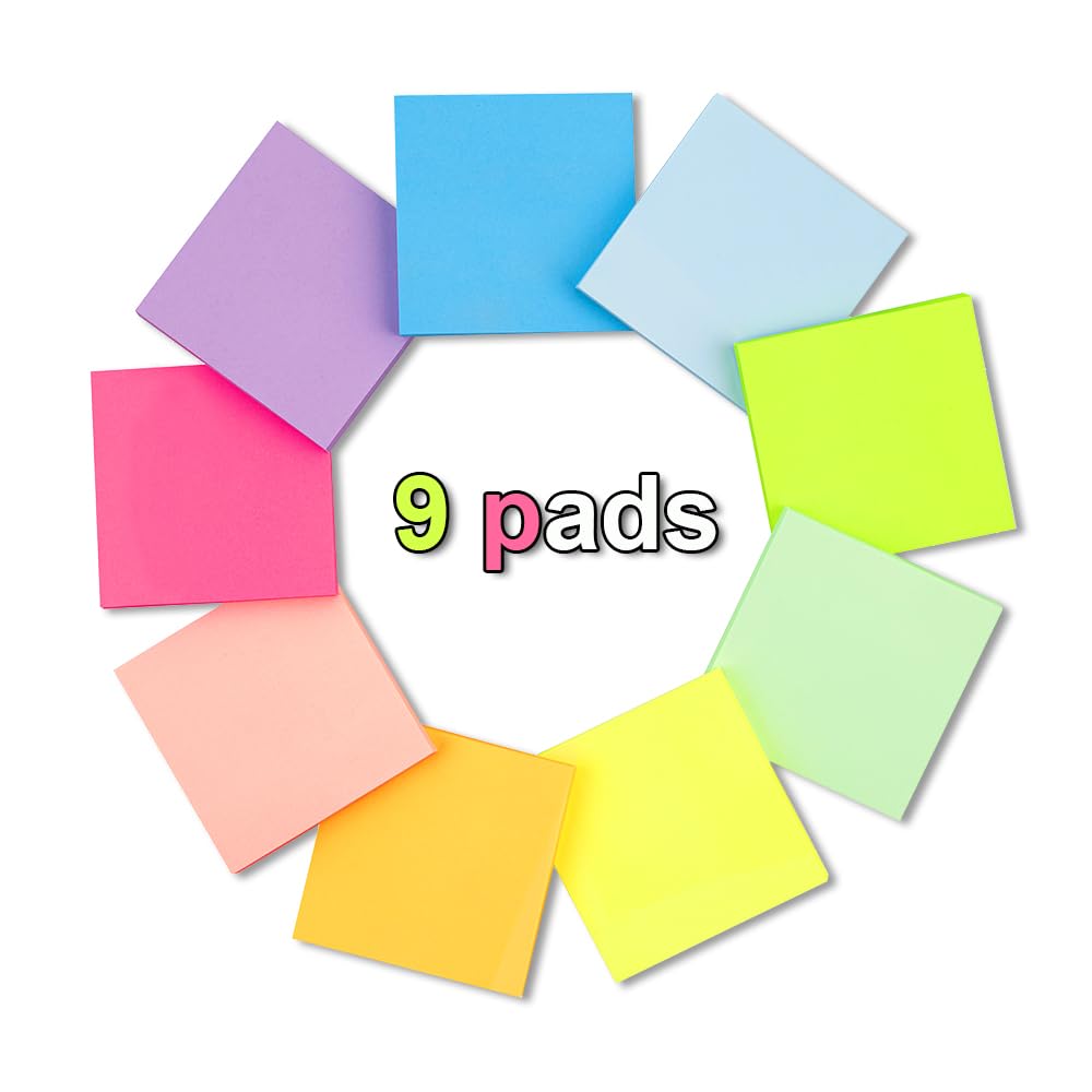 (9 Pack) Pop Up Sticky Notes Refill,3x3 in Popup Notepads,Bright Colors