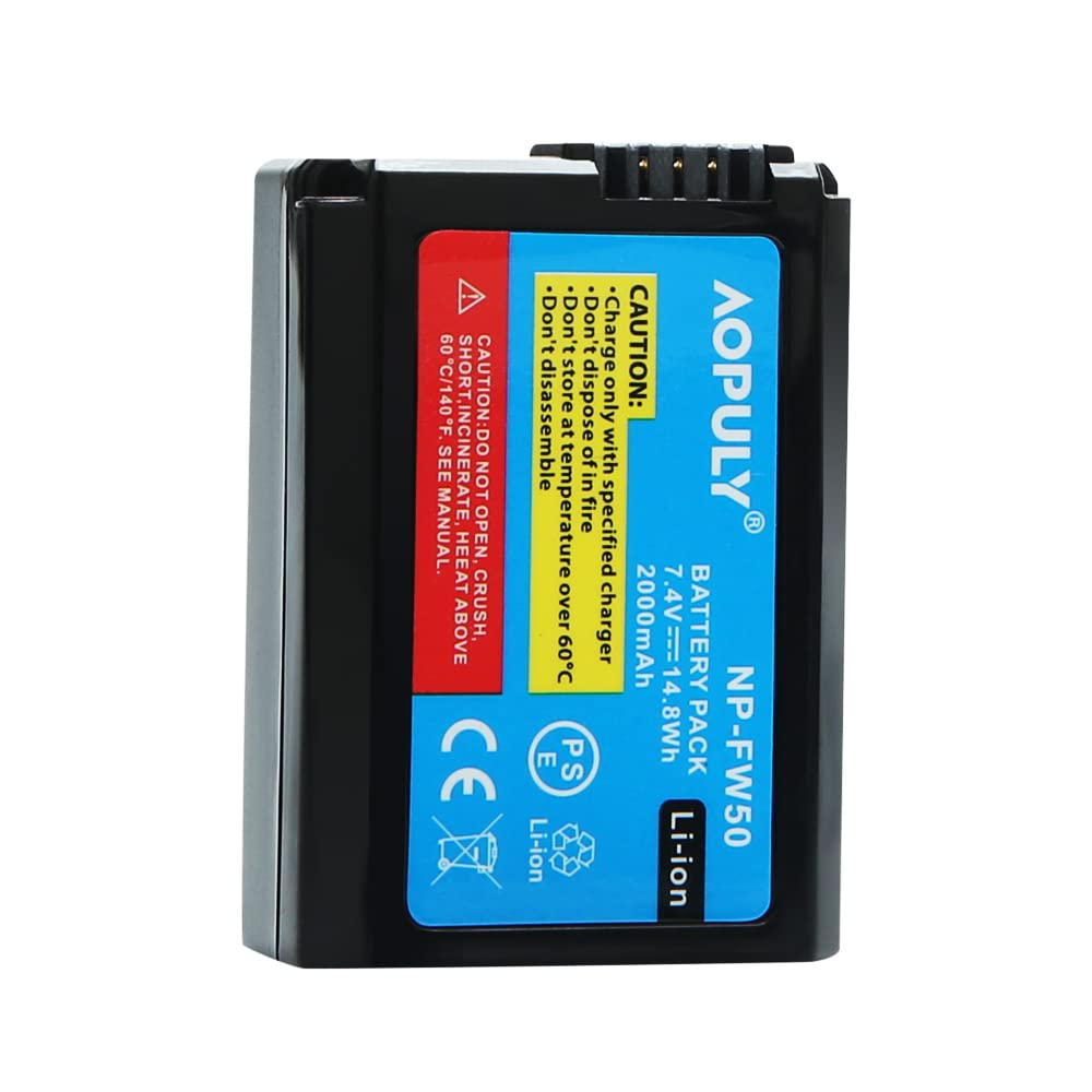 AOPULY 2-Pack Replacement NP-FW50 Battery & Smart LCD Display Dual Charger Compatible for Sony Alpha a6500, a6300, a6000, a7s, a7, a7s ii, a7s, a5100