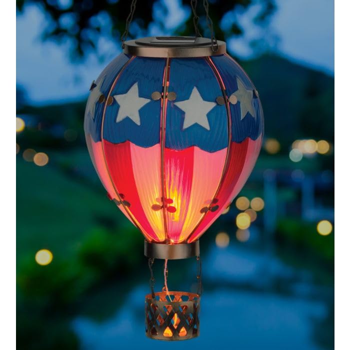 Regal Art & Gift Hot Air Balloon Solar Lantern - Hanging Solar-Powered LED Lights, Waterproof Portable Decorative Outdoor Lamp Made of Metal & Glass