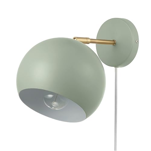 Globe Electric 65866 Willow 1-Light Plug-in or Hardwire Wall Sconce, Sage Green, Matte Brass Accent, Bulb Not Included