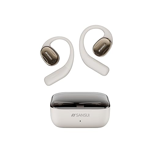 SANSUI Open Ear Headphones,Wireless Earbuds with Ergonomic Earhook,Bluetooth Headphones 5.4 with Noise Cancelling Mic,56H Playtime,IP55 Waterproof…