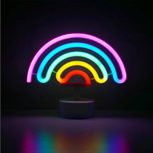 Miaro Rainbow Neon Sign, Cute Good Luck Rainbow Night Light, Battery Operated Wall Decor Lamp for Girls, Chistmas,Birthday Party,Wedding, Kids Room