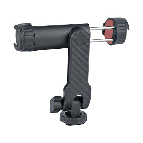 Dual Cold Shoe Phone Mount Holder - Universal Adjustable Smartphone Clamp with Dual Cold Shoe Mounts for Microphone & LED Light, 360° Rotating Ball
