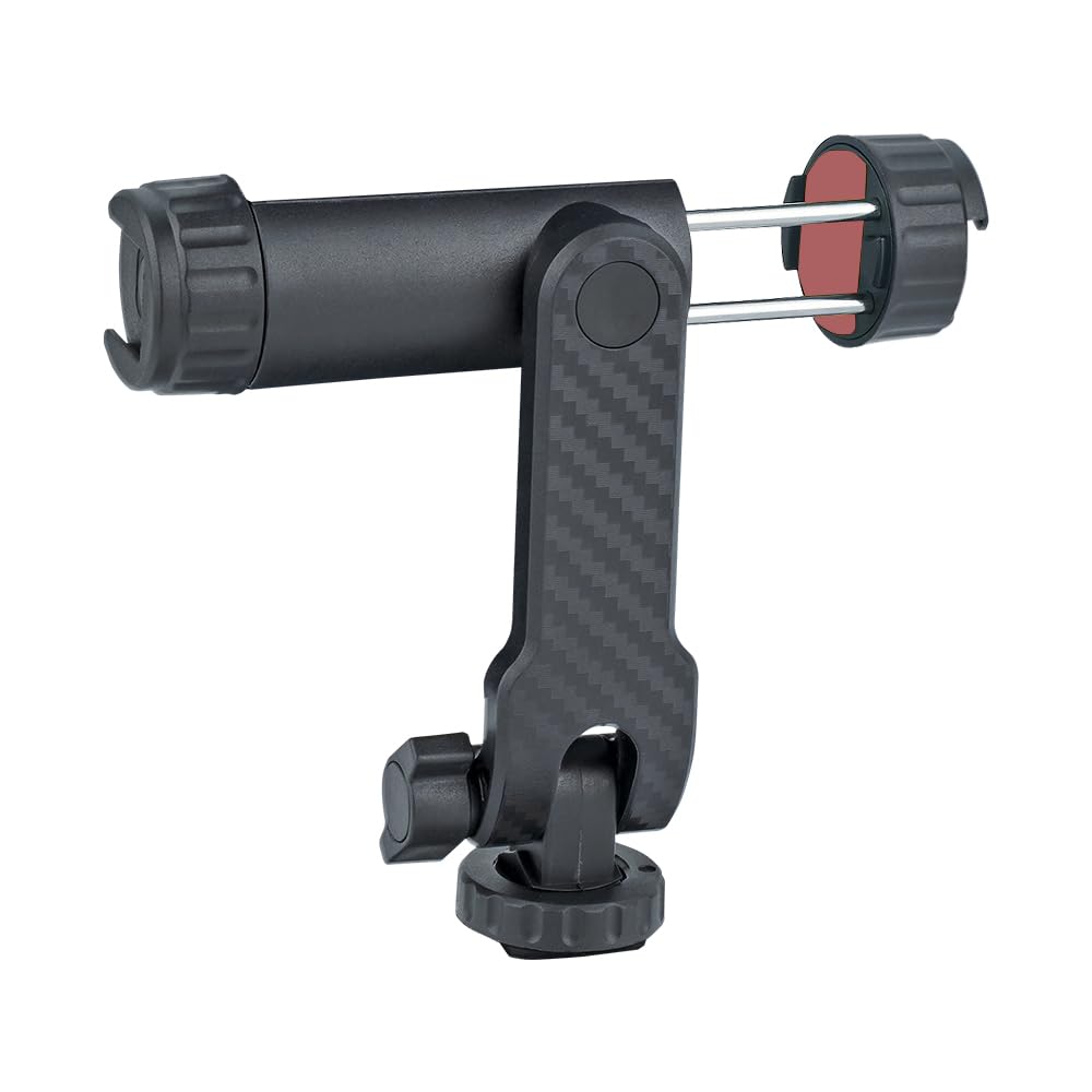 Dual Cold Shoe Phone Mount Holder - Universal Adjustable Smartphone Clamp with Dual Cold Shoe Mounts for Microphone & LED Light, 360° Rotating Ball