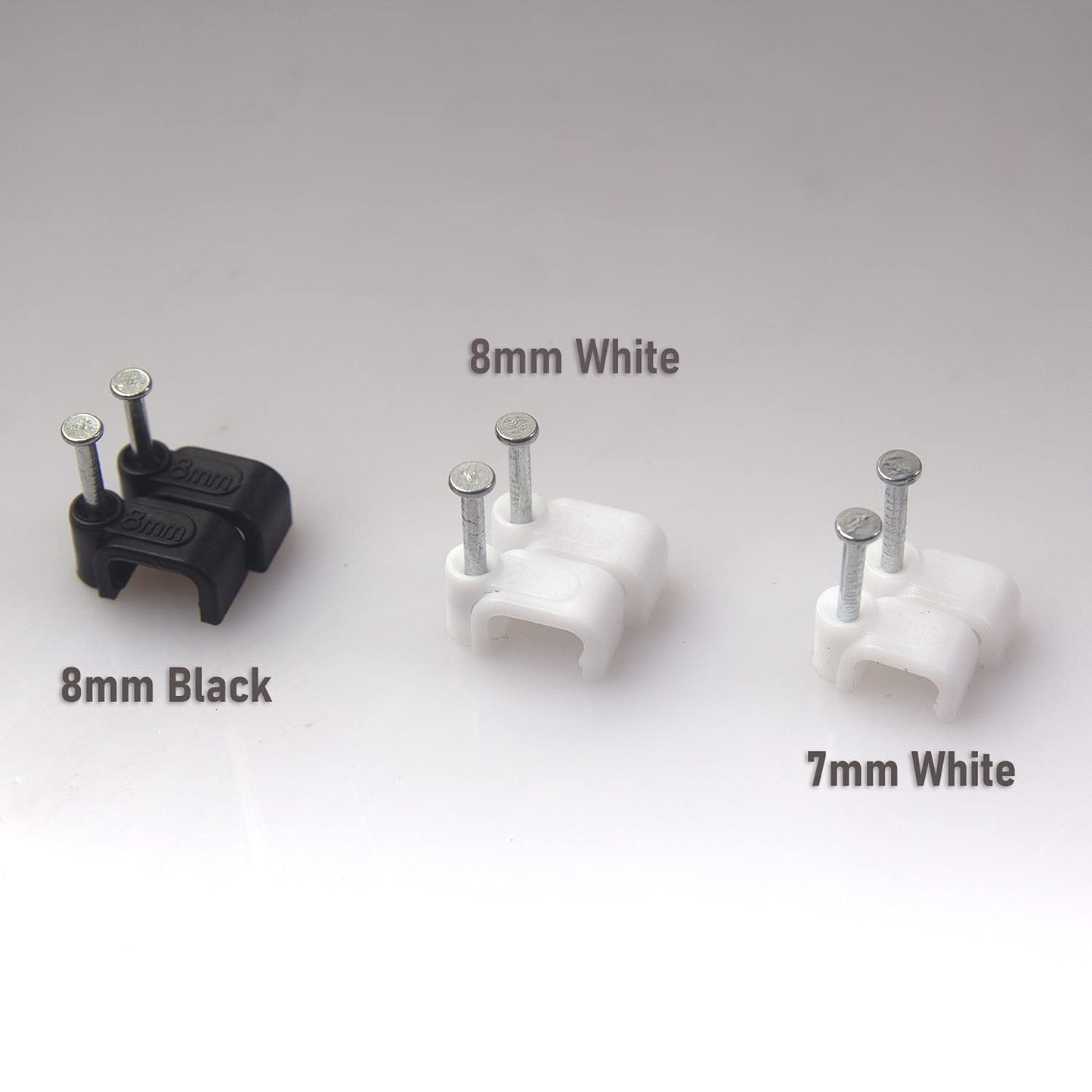 Square Cable Clips with Steel Nail, 8mm White 50pcs/Pack, Cable Management Wall Holder, Fit For Ethenet Cable/Coaxial Cable/Telephone