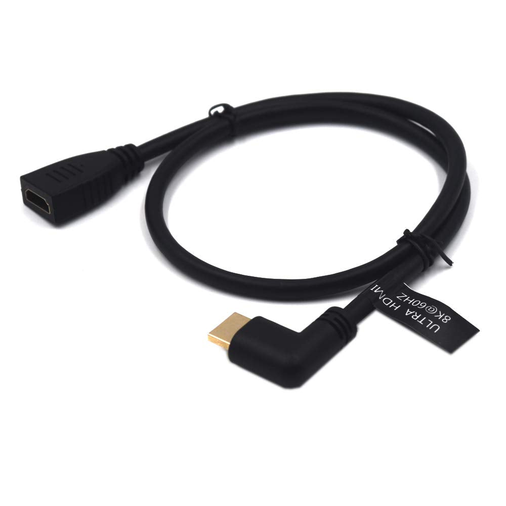 Kework 2 Feet 48Gbps HDMI 8K@60Hz Extension Ultra HD Cable, Straight Female to Right Angle Male HDMI 2.1 Extender High Speed Shield Cord for Xbox TV