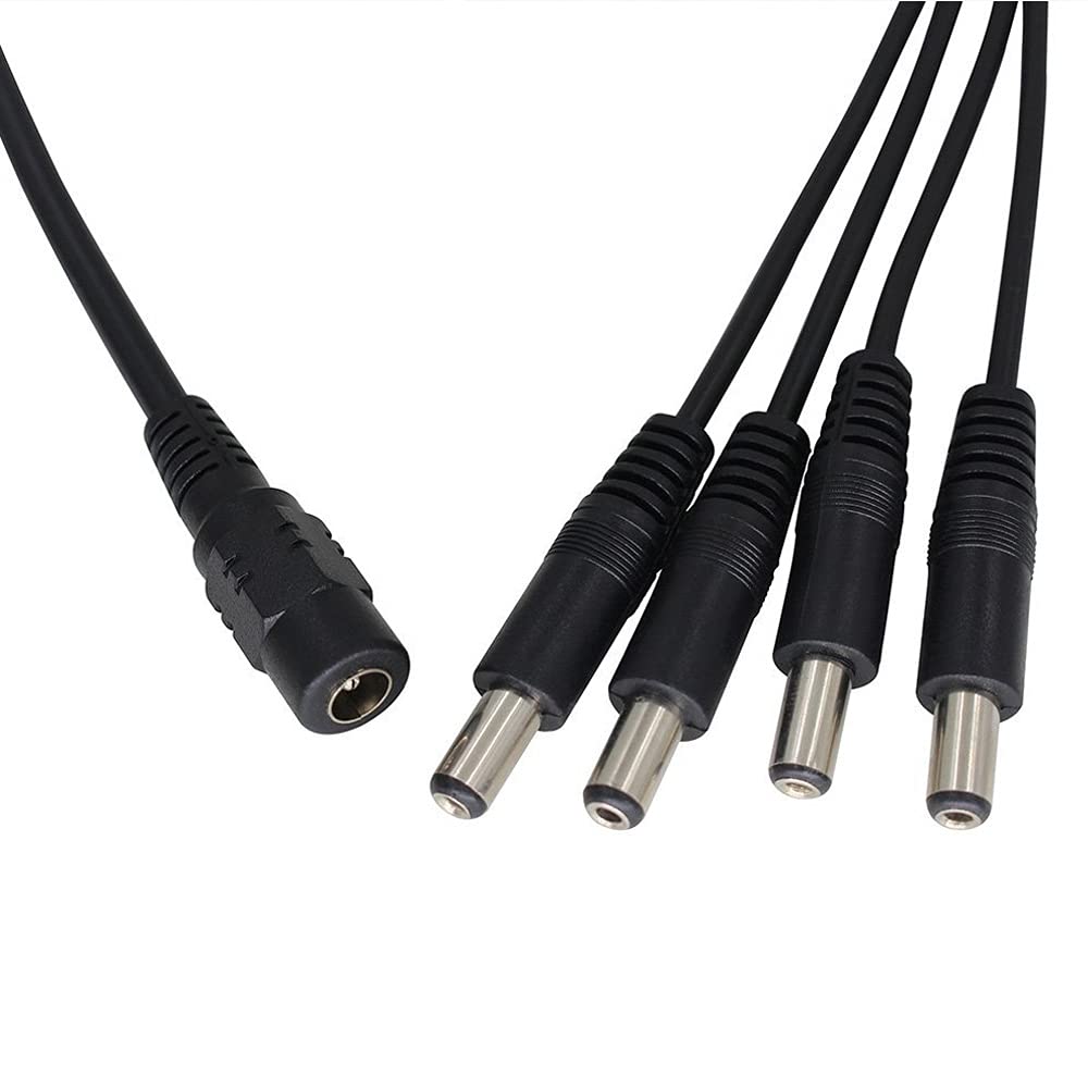 DC 1 Female to 4 Male Output Power Splitter Cable 4 Pcs 1 to 4 DC CCTV Camera Power Splitter Cable Y Adapter for CCTV Security Cameras and LED Strip