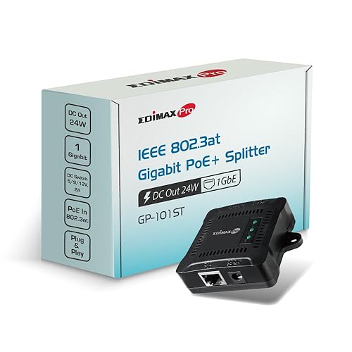 Edimax Pro Compact Gigabit PoE+ Splitter with Adjustable 5/9/12V x 2A Output, IEEE 802.3at, Delivers Data and Power from PoE Runs to Non-PoE Devices