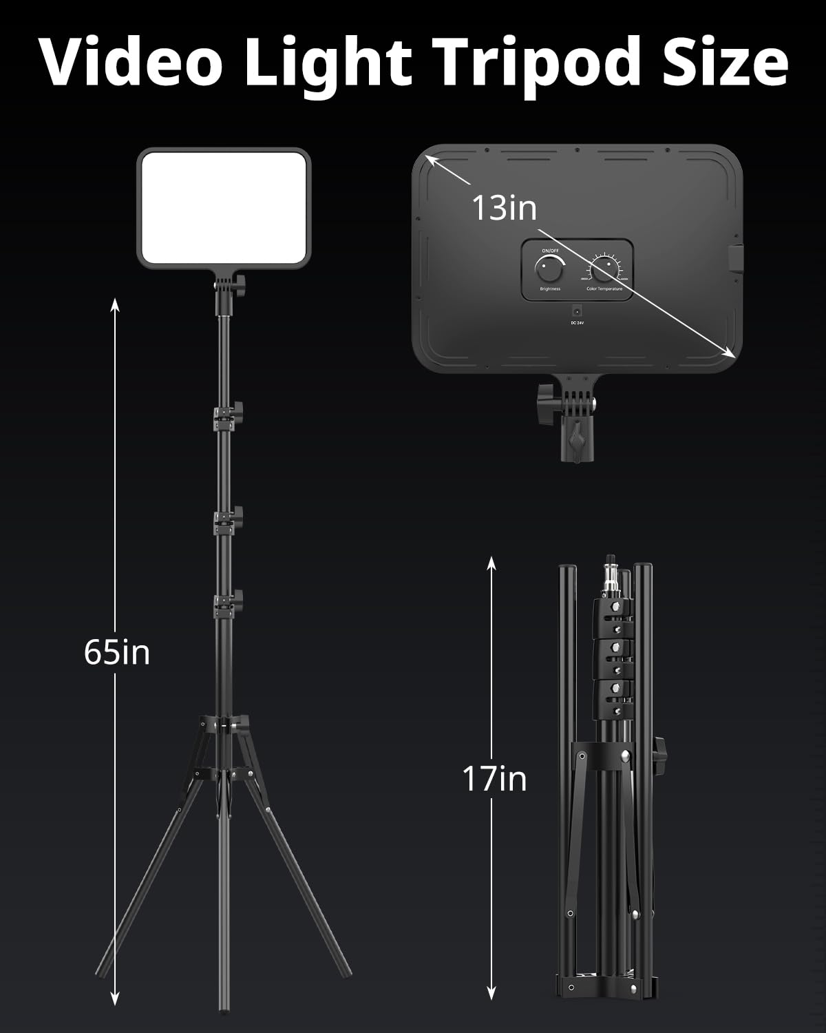 UBeesize LED Video Light Kit, Photography Lighting, 13" Studio Lights with 65" Tripod Stand and Phone Holders, Podcast Lighting for Video Recording