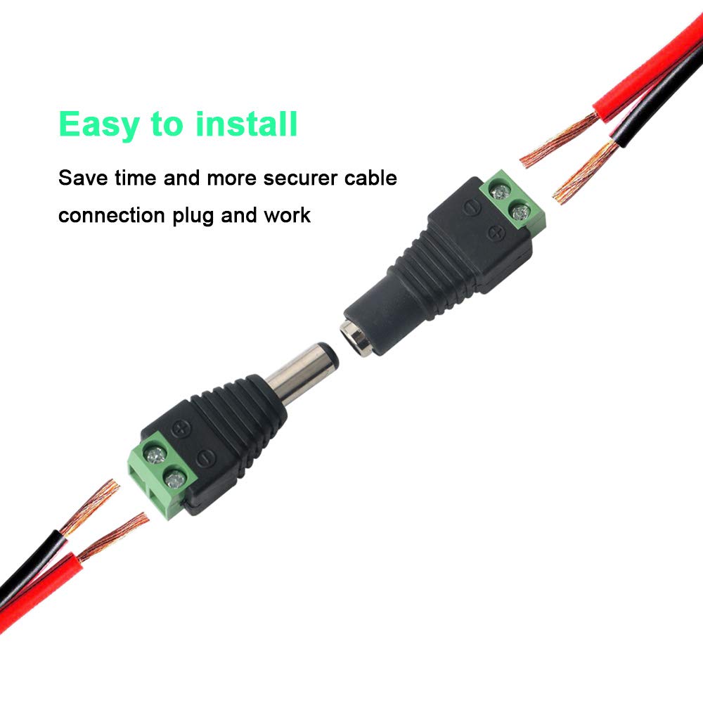 FULARR 24Pcs Professional 5.5 X 2.1mm DC Screw Terminal Plug Connector, Barrel 12V DC Power Jack Connector Adapter, 12 Pairs 2 Pin Male Plug & Female