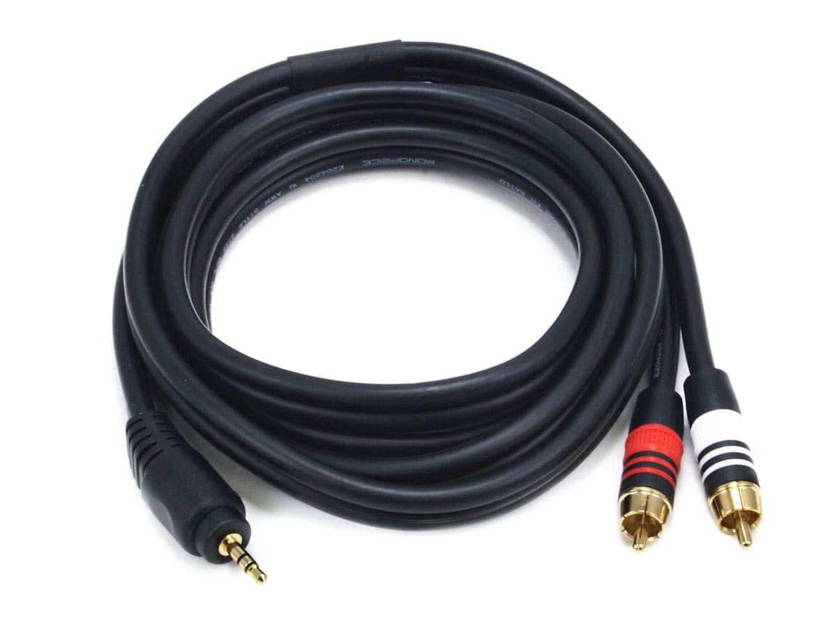 Monoprice 6ft Premium 3.5mm Stereo Male to 2RCA Male 22AWG Cable (Gold Plated) - Black