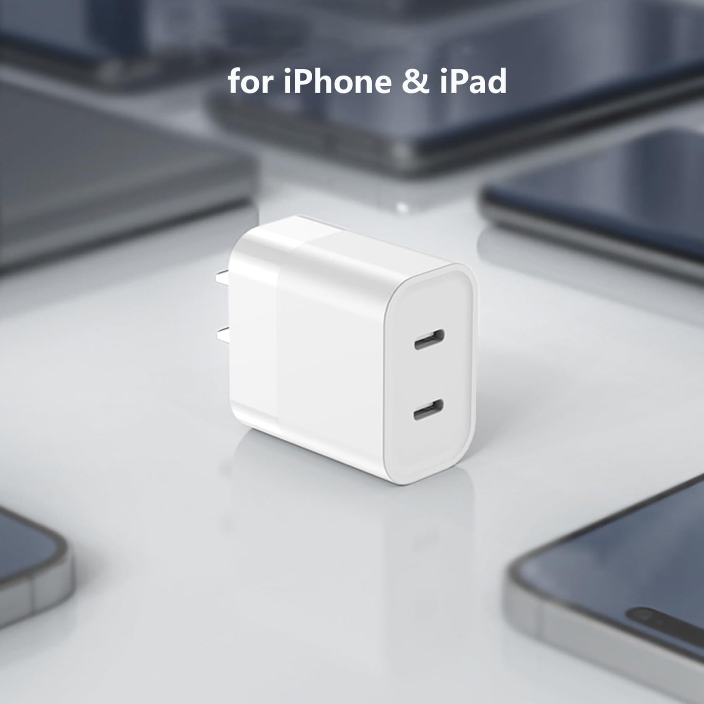 Pocxwa Dual Port USB-C Charger Block, 20W Type-C Fast Charging Power Adapter Compatible with iPhone 17 Air 16 Pro Max 15 Plus 14 13 Mini 12 11 XS XR
