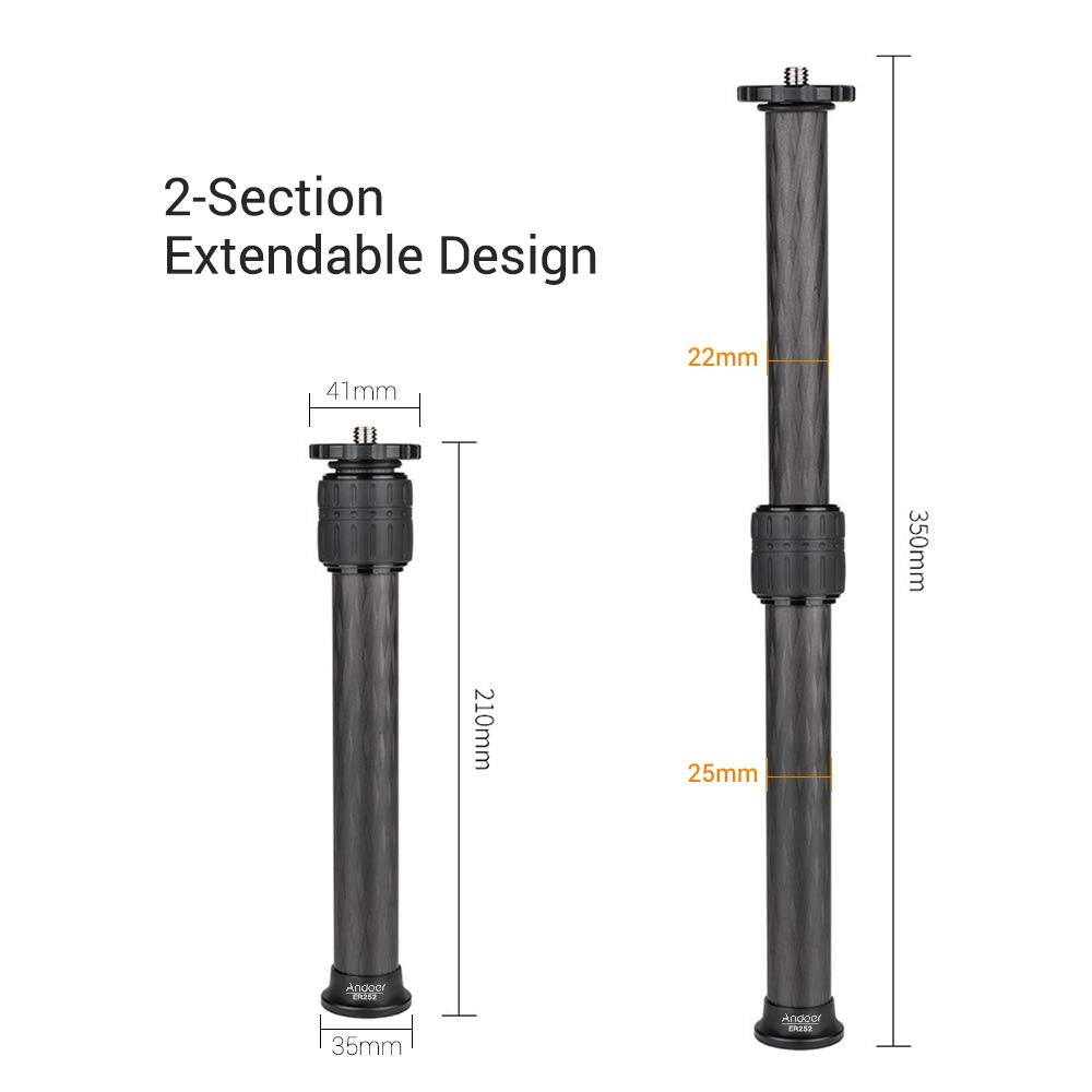Andoer ER252 Tripod Extender Tube, 2-Section 25mm/ 0.98(Diameter) Carbon Fiber Center Column Extension Tube, Compatible with All Zhiyun, FeiyuTech