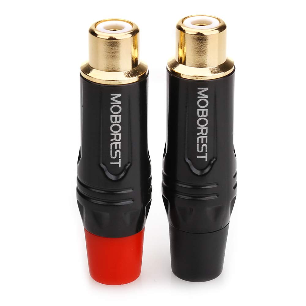 MOBOREST RCA Female Plug Adapter Audio Phono Gold Plated Solder 24K Gold Speaker Plugs RCA Jack Cable Connector Adapter (1 Black+ 1Red)