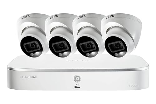 Lorex 4K Security Camera System, Ultra HD IP Indoor/Outdoor Wired POE Metal Dome Cameras and Smart Motion Detection, Active Deterrence Video