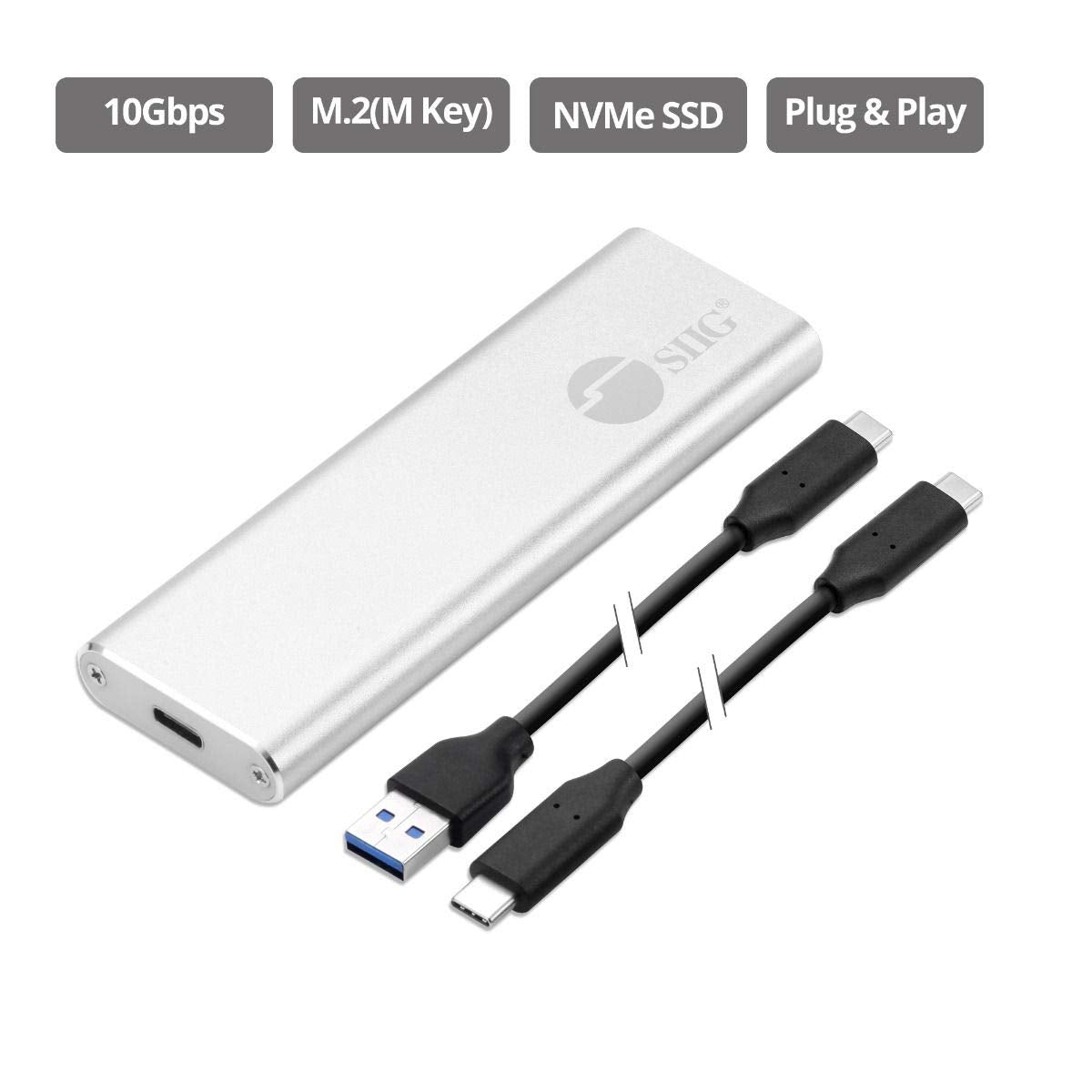 SIIG USB-C 3.2 Portable Enclosure, M.2 NVMe SSD Adapter, JU-SA0W11-S1
