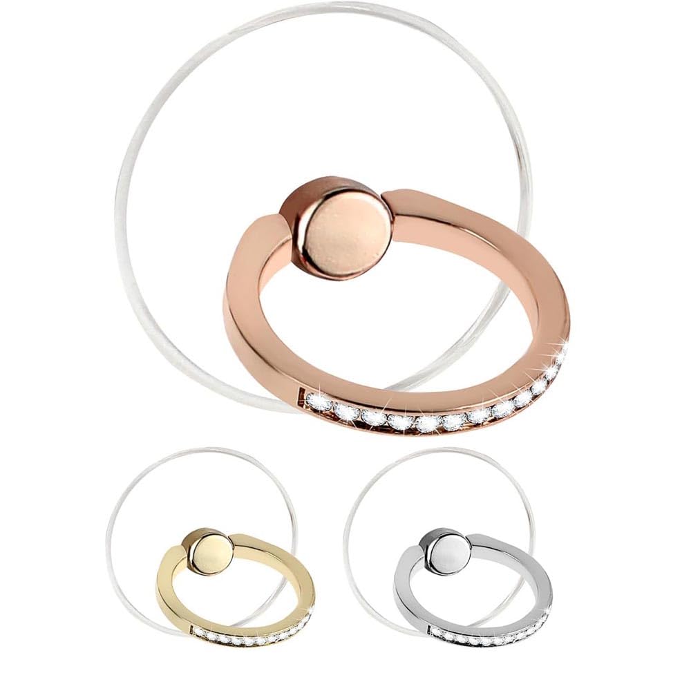 3 Pcs Finger Ring Set Stands Cellphone Ring Holder, Rhinestones Phone Holder 360° Rotation Ring Stand, Clear Cell Phone Kickstand for Most of Phones