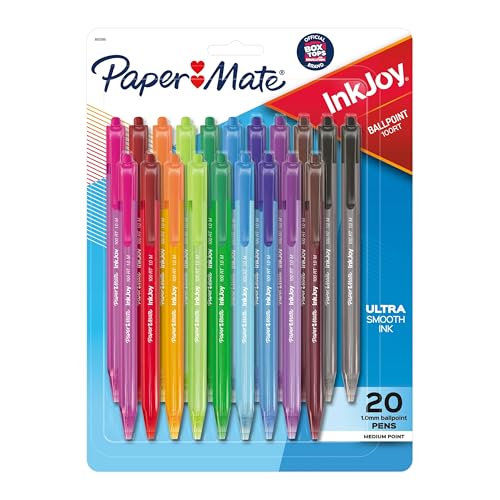 Paper Mate InkJoy 100RT Retractable Ballpoint Pens, Medium Point (1.0mm), 20 Count - Teacher Essentials, Colorful Office Supplies, Note-Taking, Back