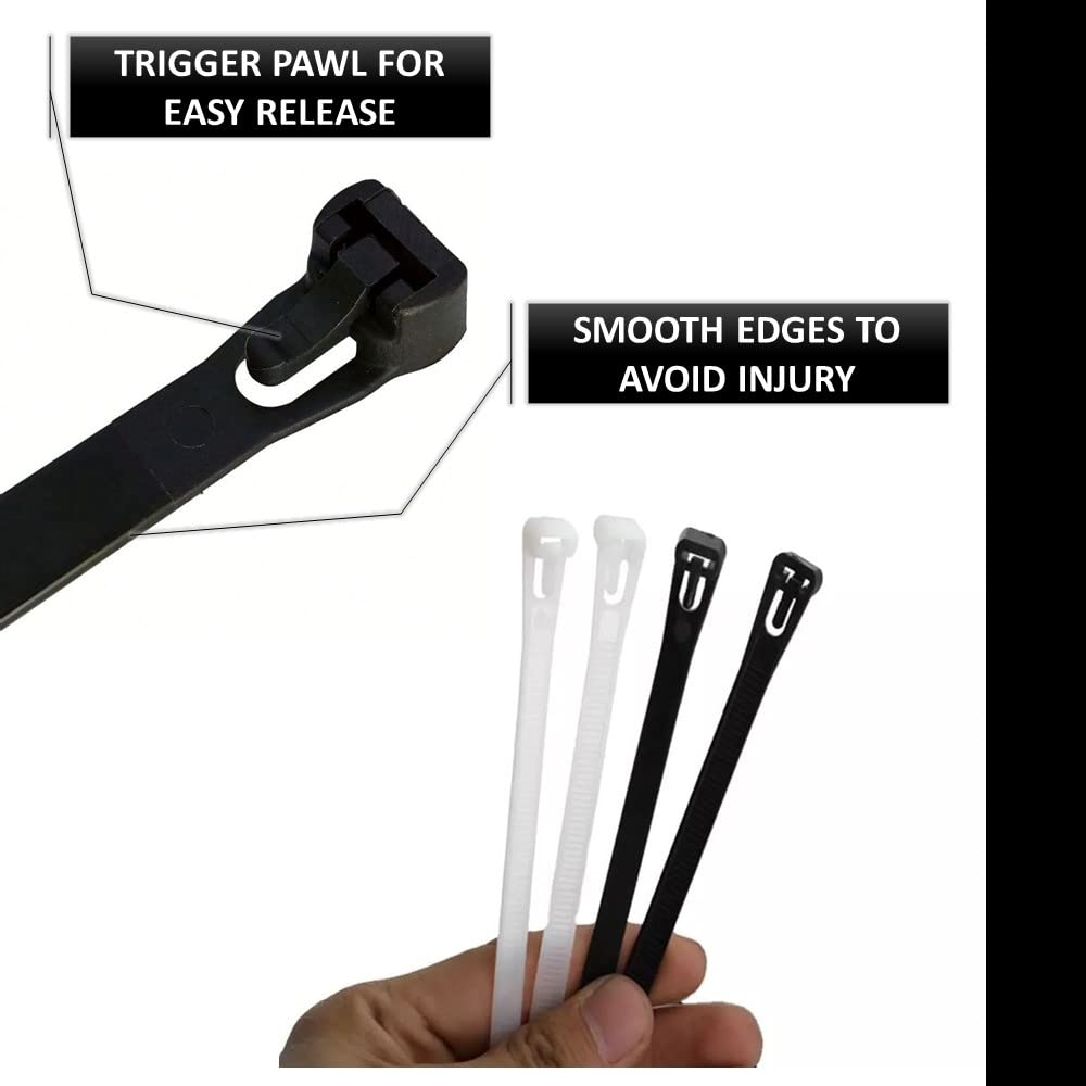 Kable Kontrol Reusable Cable Zip Ties 14 Inch 100 Pcs Black, 50 Lbs Tensile Strength, Self-Locking, Multipurpose Trigger Releasable & Adjustable Nylon