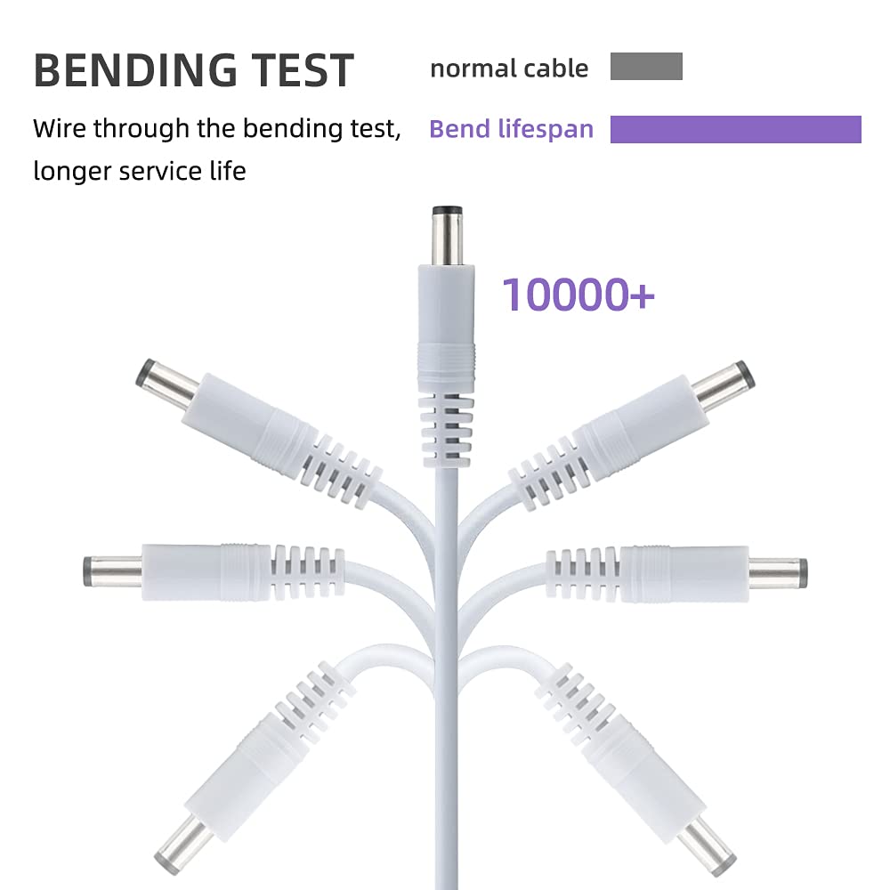 Power Extension 60ft Cable5.5mm x 2.1mm 12 Volt Male to Female Plug Cord for CCTV IP Security Cameras DVRs and More Devices White