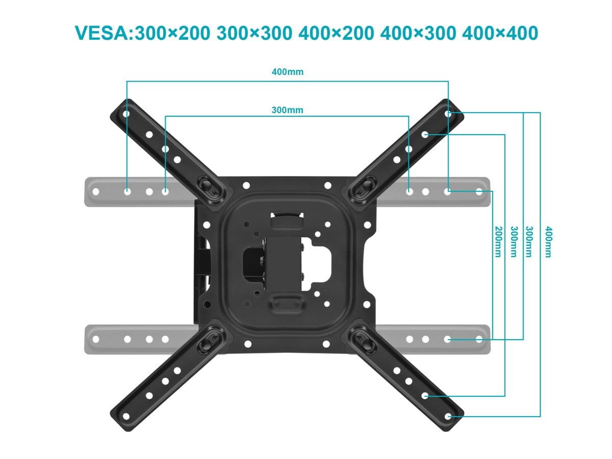 Monoprice Full Motion Single-Stud TV Wall Mount Bracket For 23" To 60" TVs up to 77lbs, Max VESA 400x400, Works with Concrete, Brick, and Wooden Studs