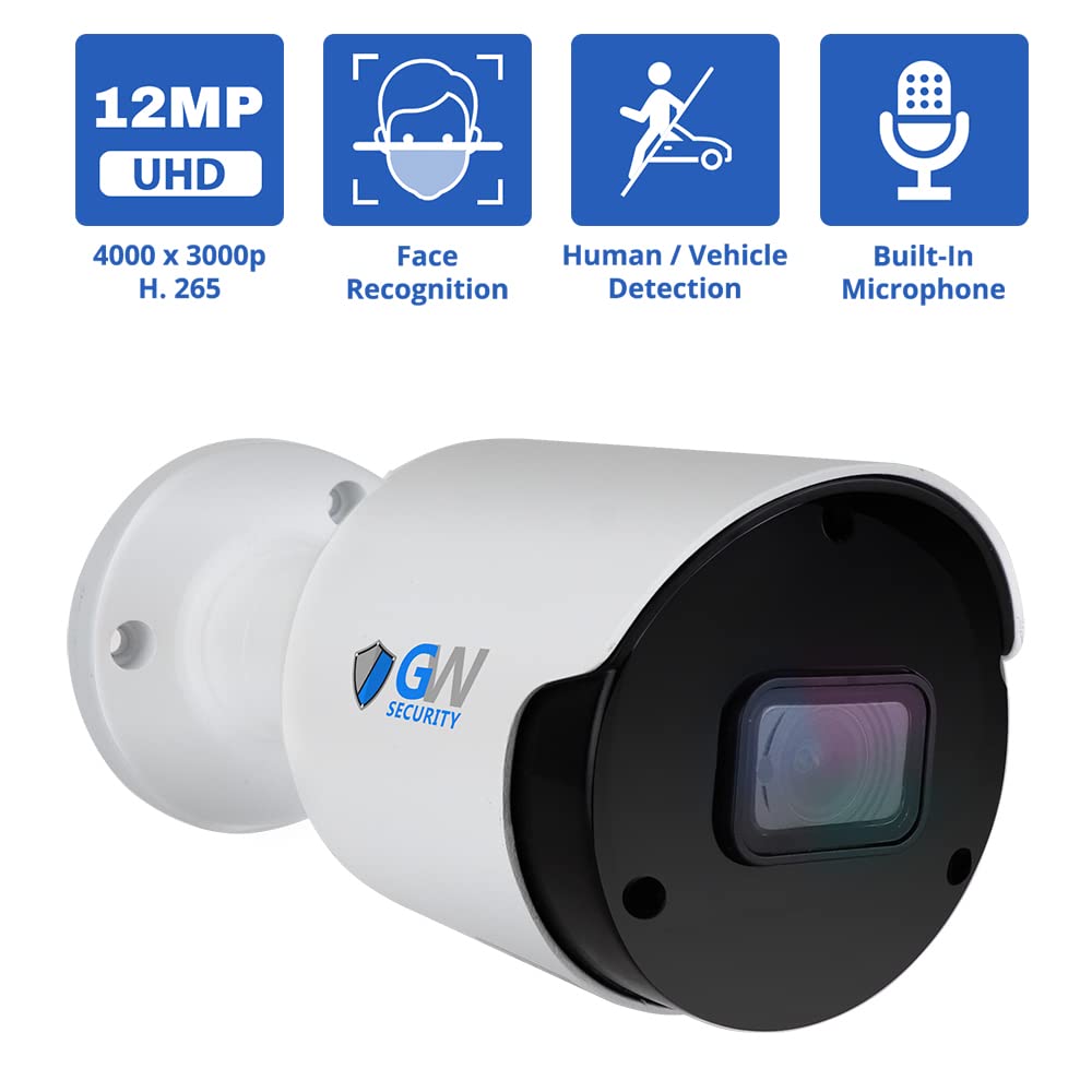 GW Security 12MP 4000x3000p Outdoor/Indoor PoE IP Microphone Bullet Security Camera (GW12537MIC)