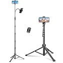 Phone Tripod, 86" Tall Tripod Stand with Gooseneck and Remote, Suitable for Recording Fitness Vlog Watching Cooking, Compatible with Smartphone