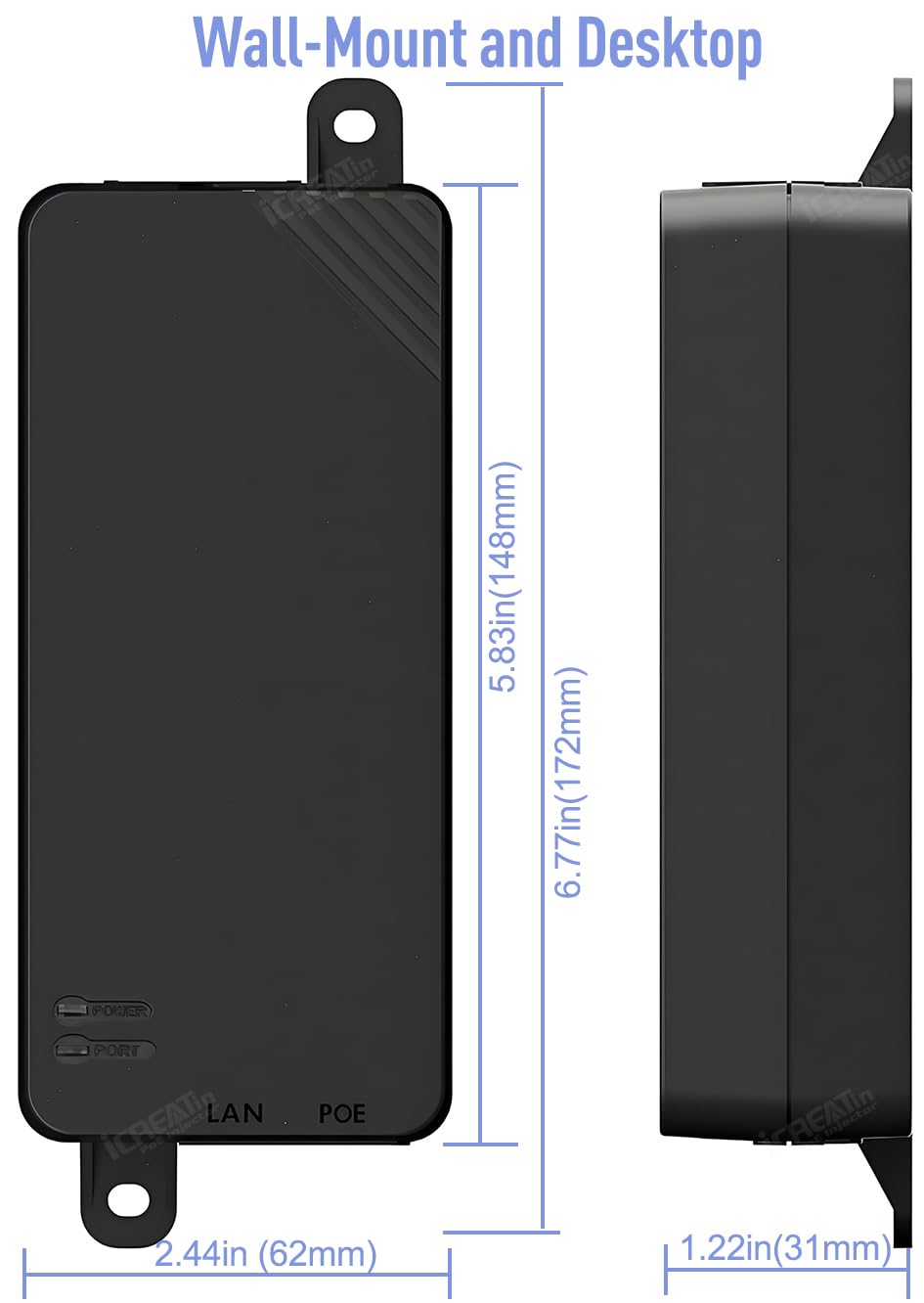 iCreatin 90W Gigabit Ultra PoE++ Injector Adapter, IEEE 802.3 bt /802.3at/ 802.3af Compliant, Up to 90W Ultra Power Supply, 10/100/1000Mbps