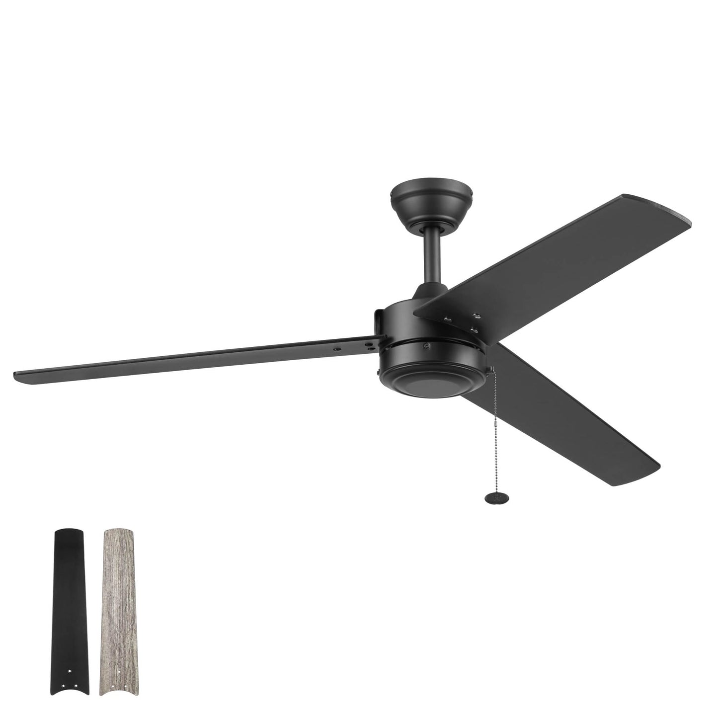 Prominence Home Tenant, 52 Inch Contemporary Indoor Outdoor LED Ceiling Fan, No Light, Pull Chain, Dual Mounting Options, 3 Dual Finish Blades