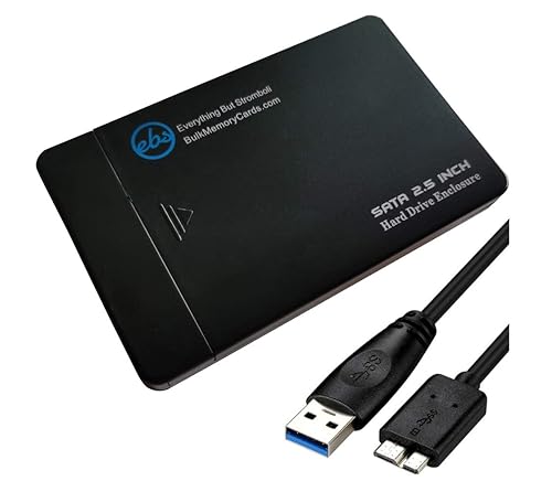 Everything But Stromboli SSD Enclosure Case for SATA 2.5" Hard Drive/Solid State Drive, USB 3.0 Cable, Tool Free Type, Works with Samsung, PNY