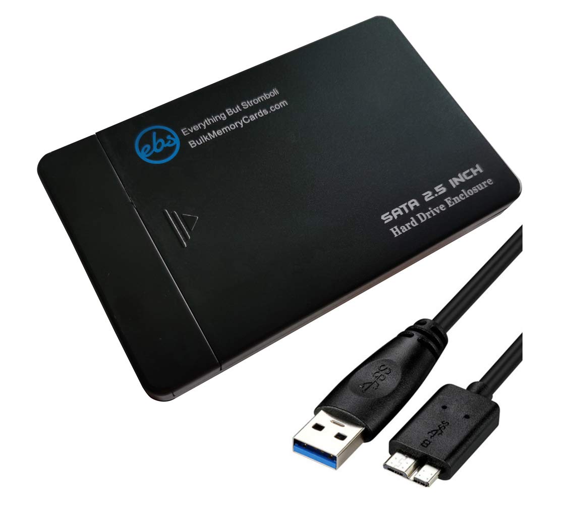 Everything But Stromboli SSD Enclosure Case for SATA 2.5" Hard Drive/Solid State Drive, USB 3.0 Cable, Tool Free Type, Works with Samsung, PNY