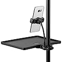 2-In-1 Microphone Stand Tray with Phone Holder, Clamp-On Mic Rack Tray Height Adjustable with Firm O-Ring Clamp, Mic Sound Card Holder for Recording