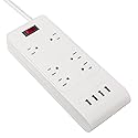 AblePower 6 Outlet Power Strip Surge Protector with 4 USB 3ft 15A 450J w/transformer spots