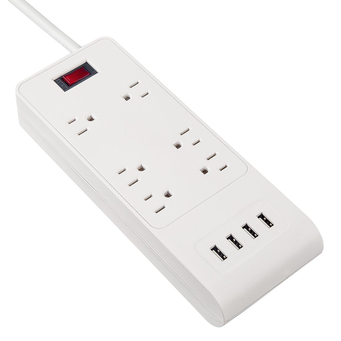 AblePower 6 Outlet Power Strip Surge Protector with 4 USB 3ft 15A 450J w/transformer spots