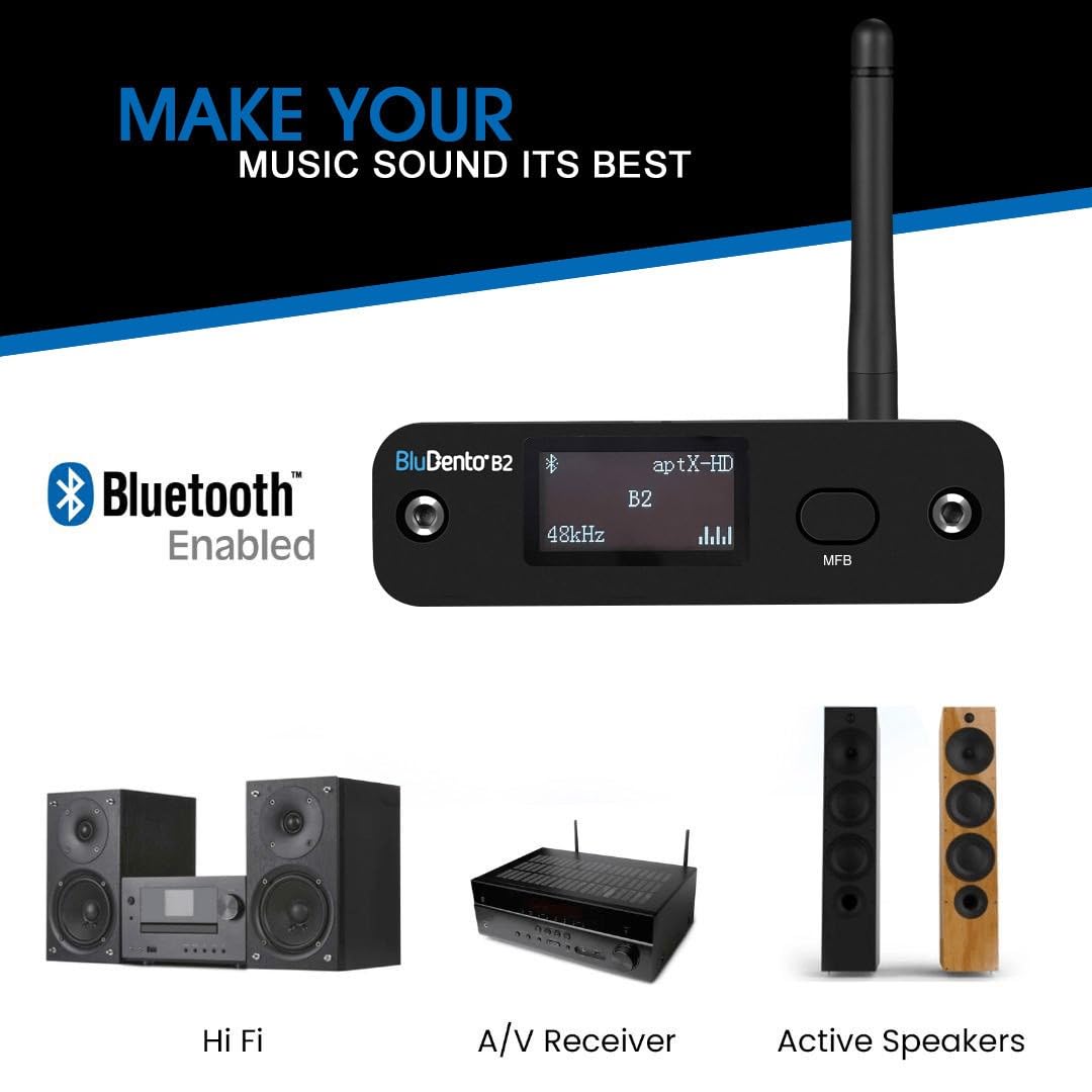 B2 LDAC/aptX HD Bluetooth 5.1 Hi-Fi Audio Receiver with ESS DAC, OLED Display, Analog RCA, Digital Optical & Coaxial Outputs, Extended Range for Home