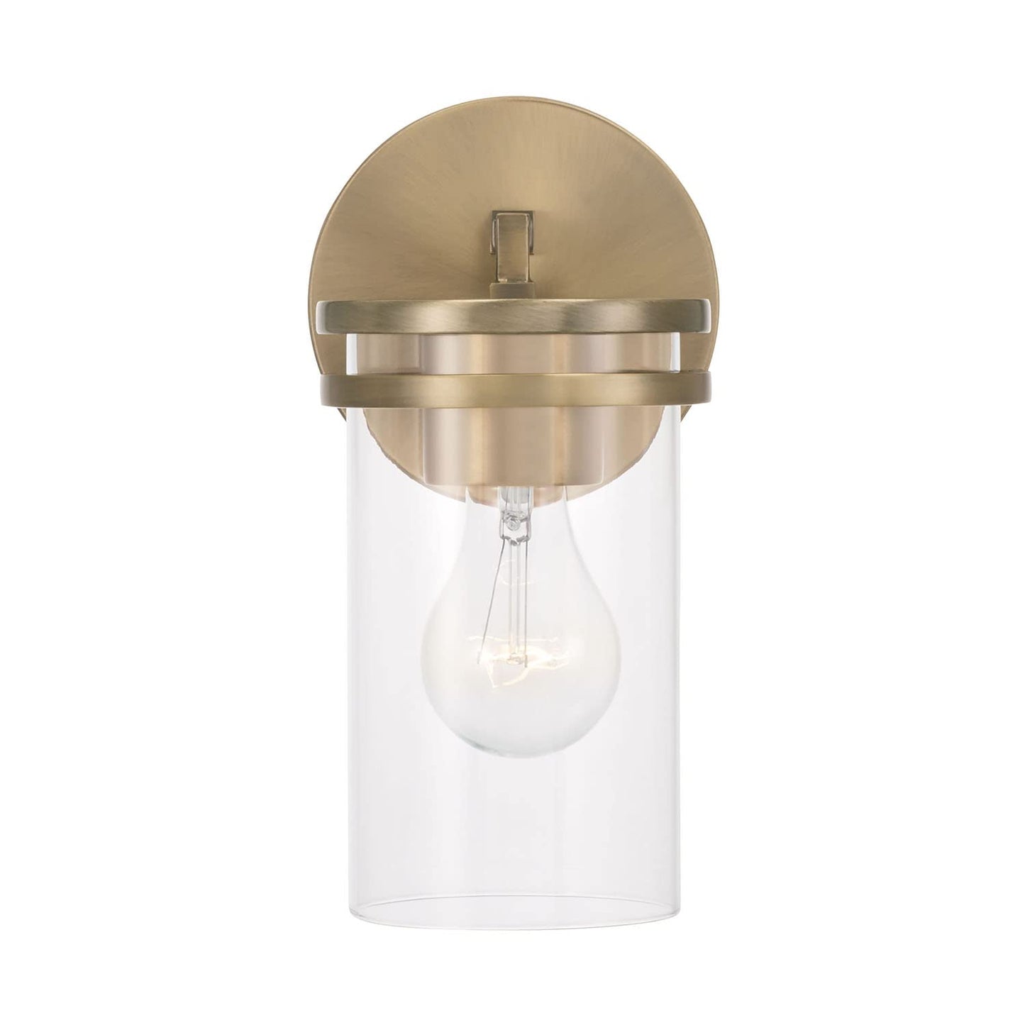 HomePlace by Capital Lighting 648711AD-539 Fuller Transitional Clear Glass Cylinder Wall Sconce, 1-Light 100 Watt, 10" H x 5" W, Brass