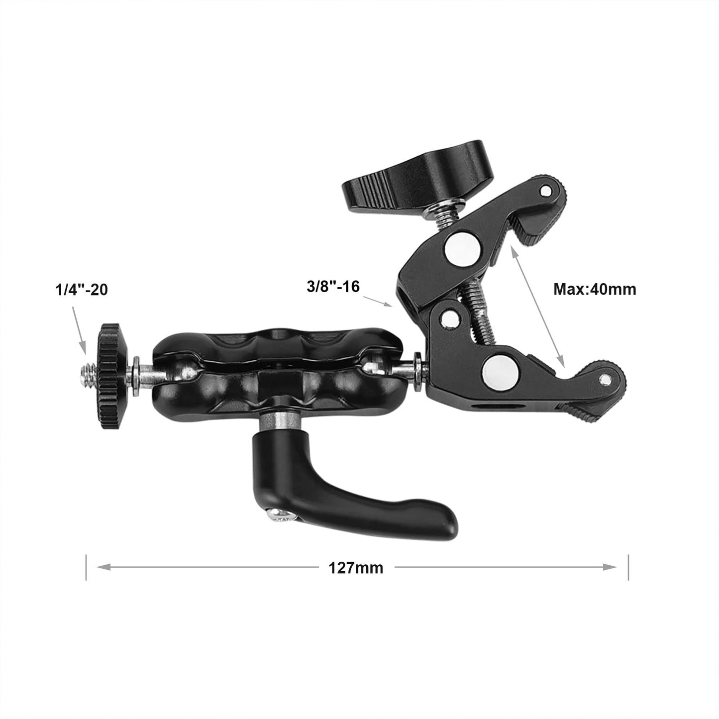 SZRIG Multi-Functional Ballhead Clamp Magic Arm Adapter with Bottom Clamp Super Robust Central Lock Knob(Black)