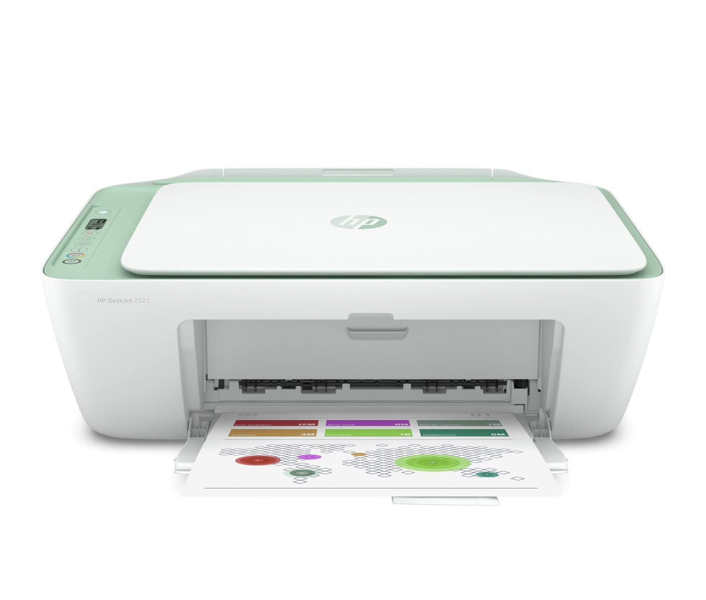 HP DeskJet 2722 Wireless Bluetooth Color Inkjet All-in-One Printer for Home Office, Green - Print Scan Copy - 1200 x 1200 dpi, Icon LCD Display