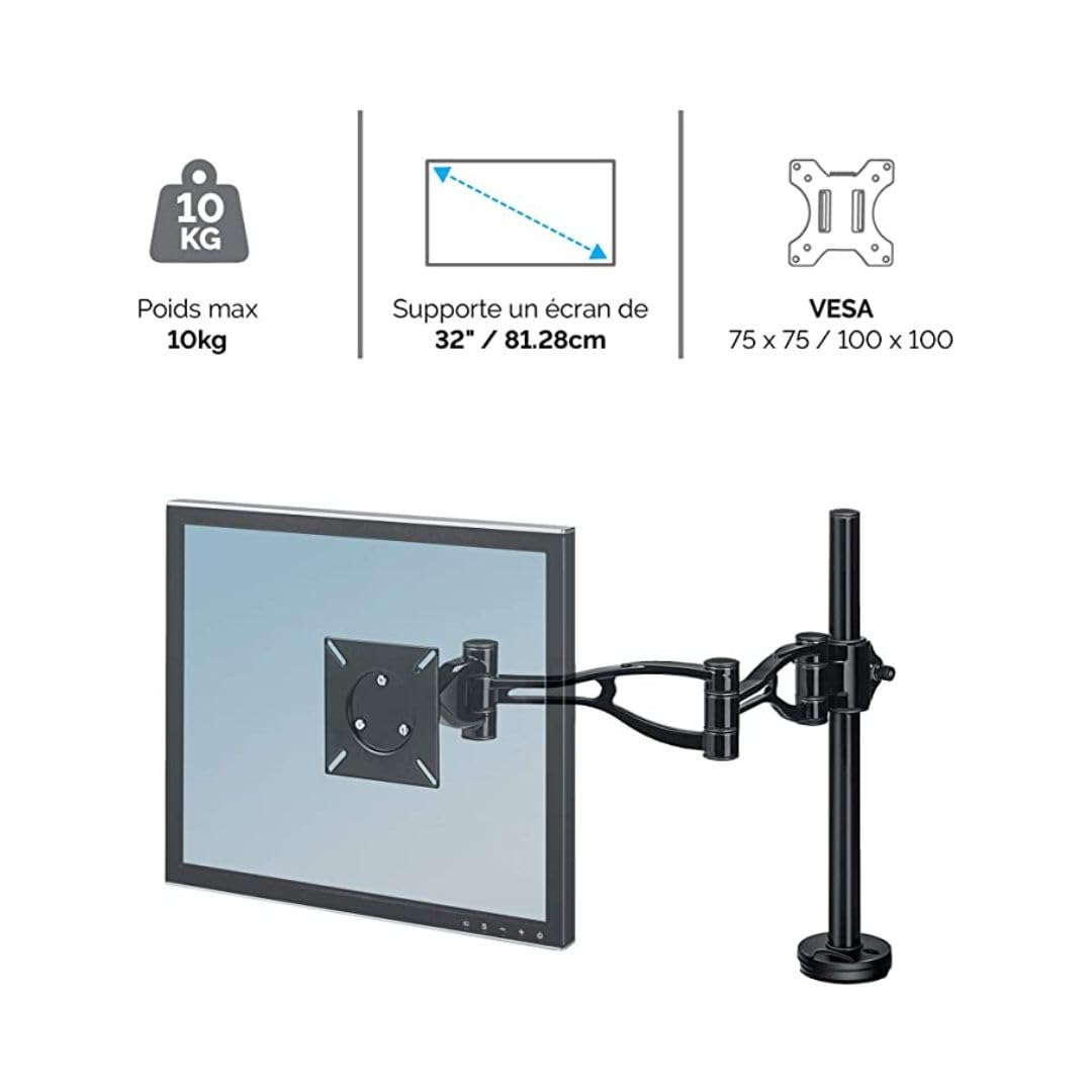Fellowes 8041601 Professional Series Adjustable Depth Computer Monitor Stand for Desk with Single Monitor Arm, 30 Inch Monitor Capacity
