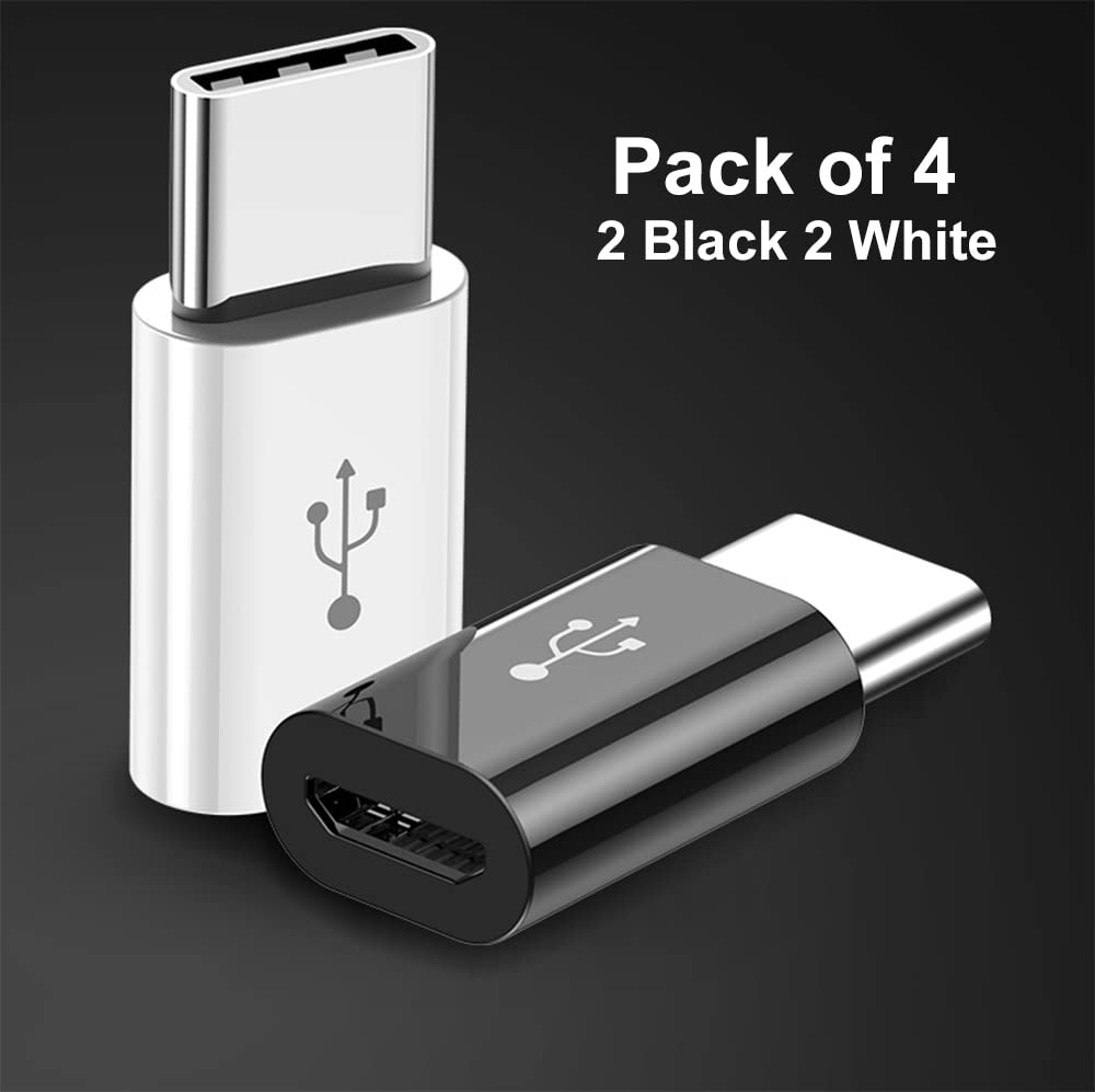Adapter Micro USB to USB C (4 Pack), Micro-USB Female to USB-C Male OTG Adapter Compatible with Samsung Galaxy, LG, Huawei, Type-C Phones, Tablets