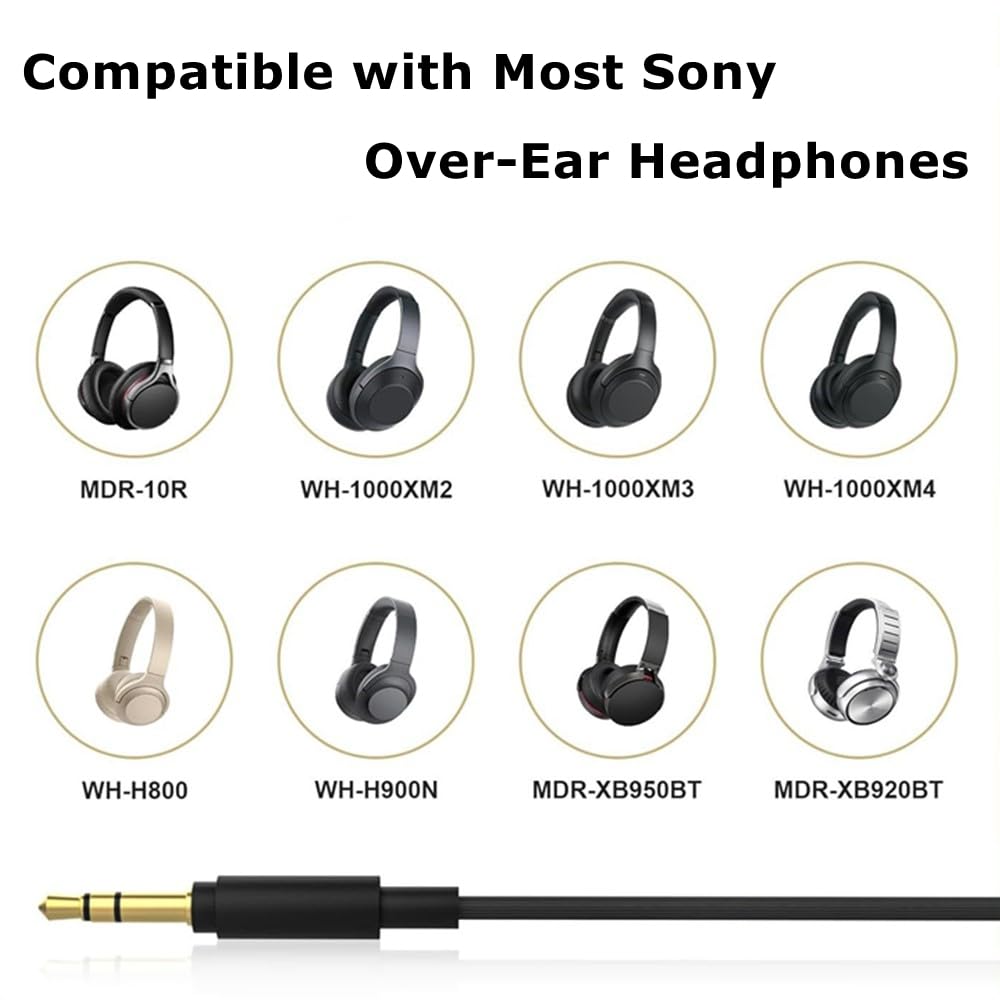 EARLA TEC Replacement Aux Cable Cord,Extension 3.5mm Wire Compatible with Sony WH-1000XM5 WH-1000XM4 WH-1000XM3 WH-H900N MDR-XB950BT WH-H800 MDR-10R