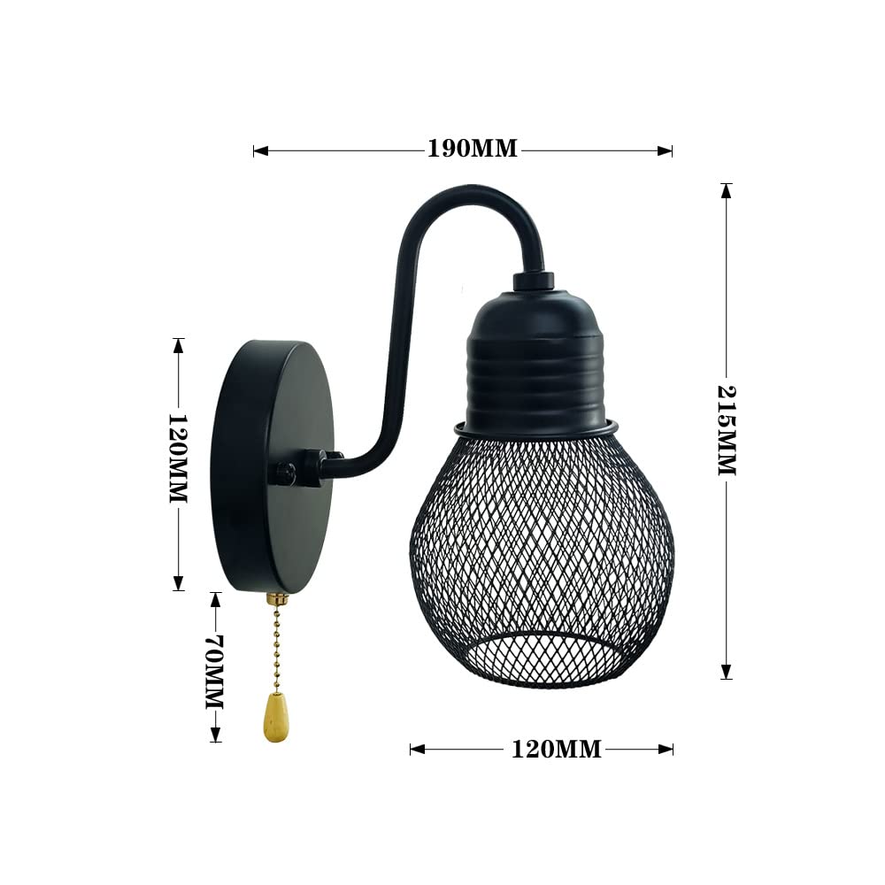 VinTopsh Black Wall Sconce with Pull Chain Switch,1-Light Wall Lamp,Industrial Farmhouse Wall Sconces for Living Room Bedroom Bathroom Kitchen Porch