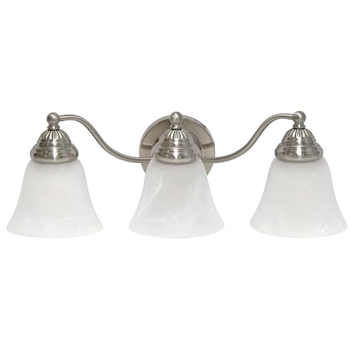 Simple Designs VT1023-BSN 19.25" Classic 3 Light Winding Metal and Frosted Marble White Bell Shape Glass Shades Decorative Wall Mounted Vanity Fixture