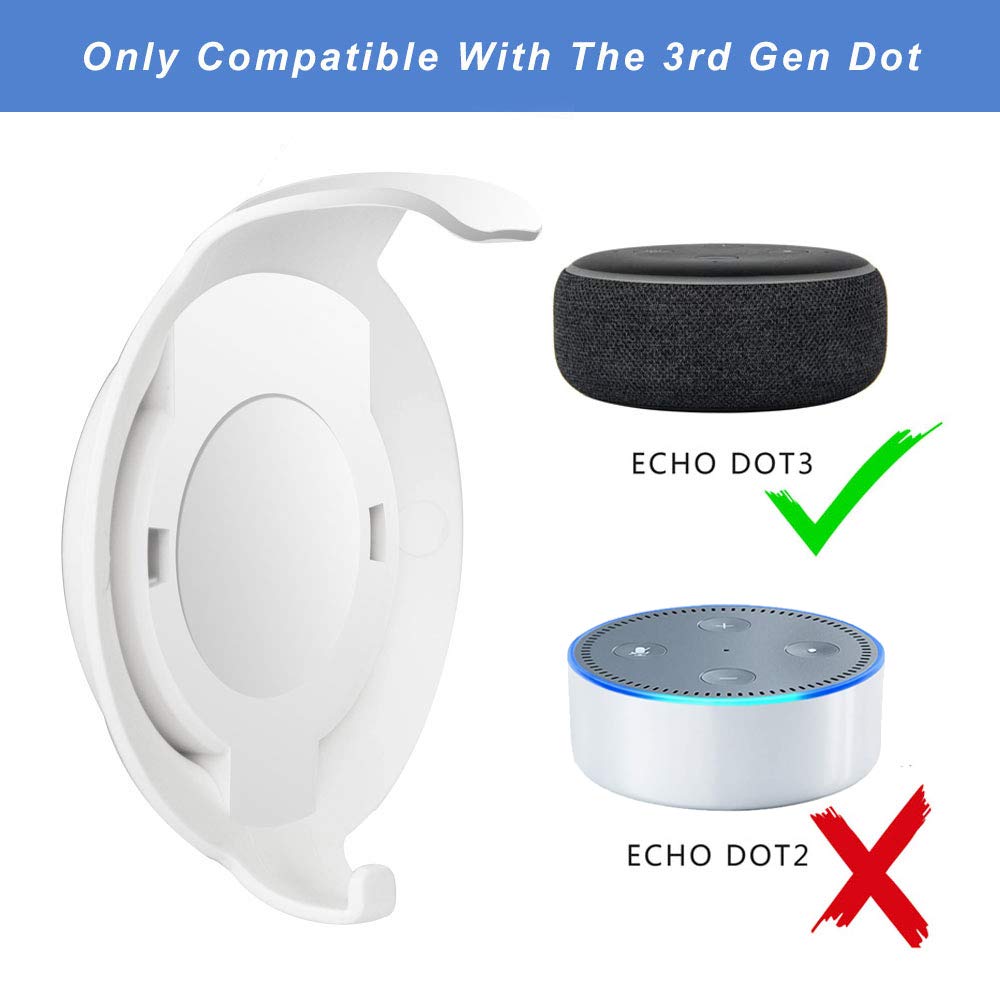 WIDEPLORE Echo Dot Wall Mount Holder for Echo Dot 3rd Generation, Space-Saving Accessories with Built-in Cable Management and Sticking Tape or Drill