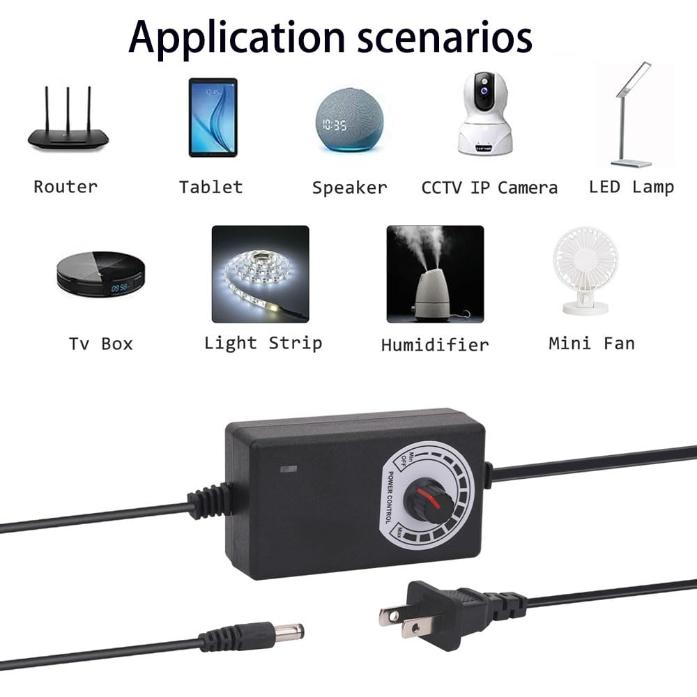 Multi-Functional 12V PC Fan Speed Controller,Fan Power Supply,100-240V AC to 3-12V DC 24W Adjustable PC Fan Power Adapter,with Fan Splitter Cable,DC