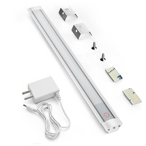 MYPLUS Under Cabinet Lights, 12" Touch Activated and Dimmable Aluminum LED Bar for Kitchen, Workbench and Desk, Cold White 6000K, Plug-in, Sliver