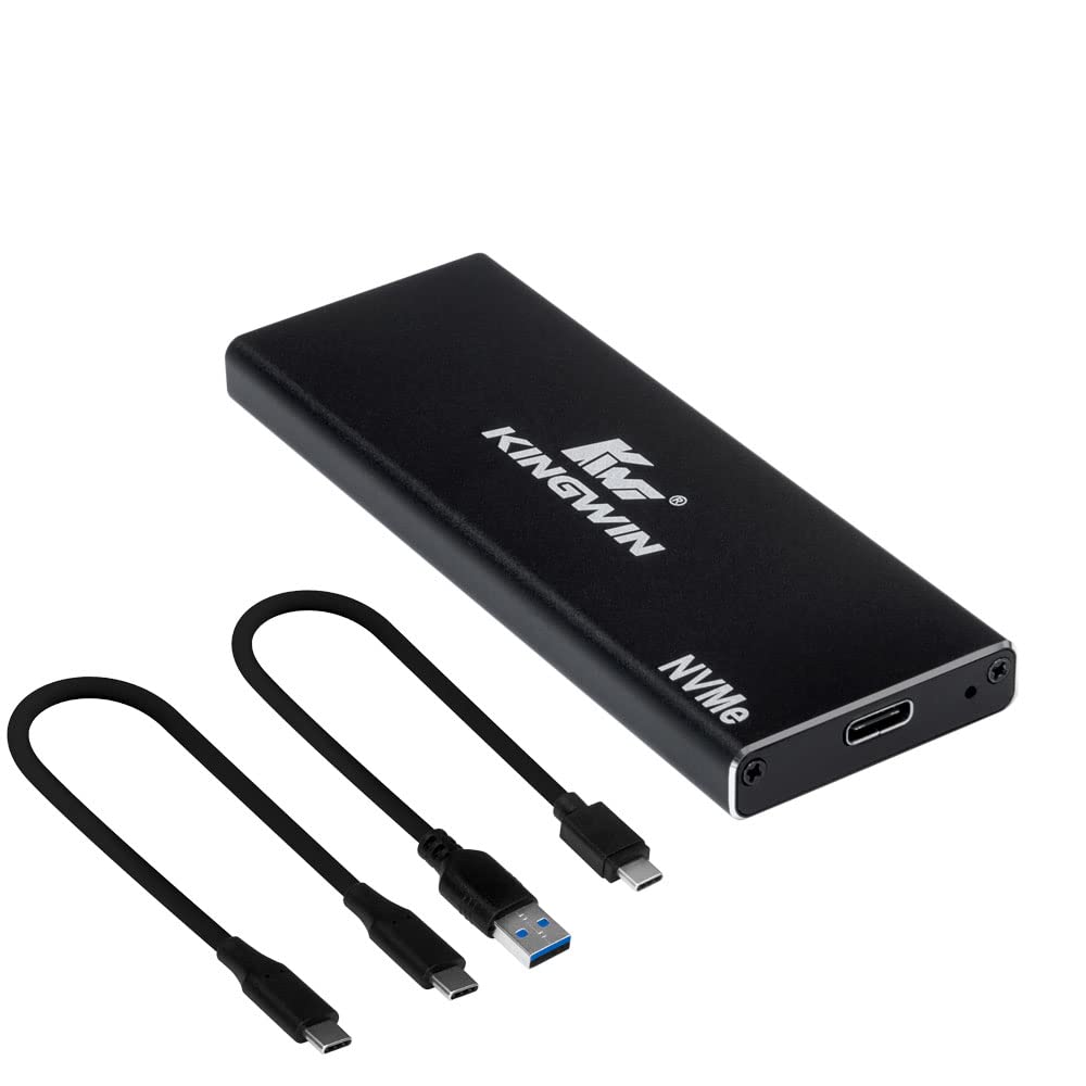 Kingwin M.2 SSD NVMe External Enclosure, 10Gbps USB 3.1 Gen 2 M-Key to USB C Solid State Drive Adapter, PCIe USB 3.0 USB C Cables, Fit Size