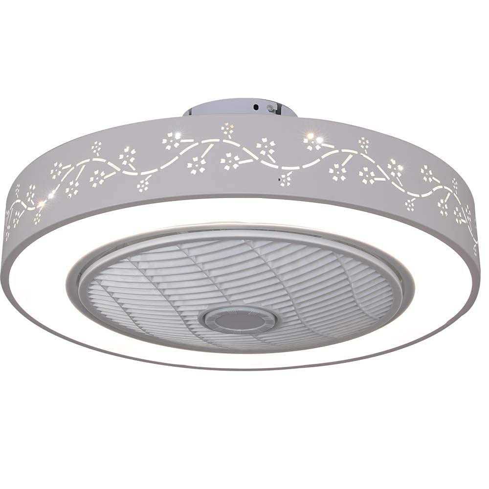 TFCFL 22" Dimmable Ceiling Fan with Light, Modern Low Profile Fan with Remote & Smart APP Control 3 Colors 6 Speeds Semi Flush Mount Round Invisible