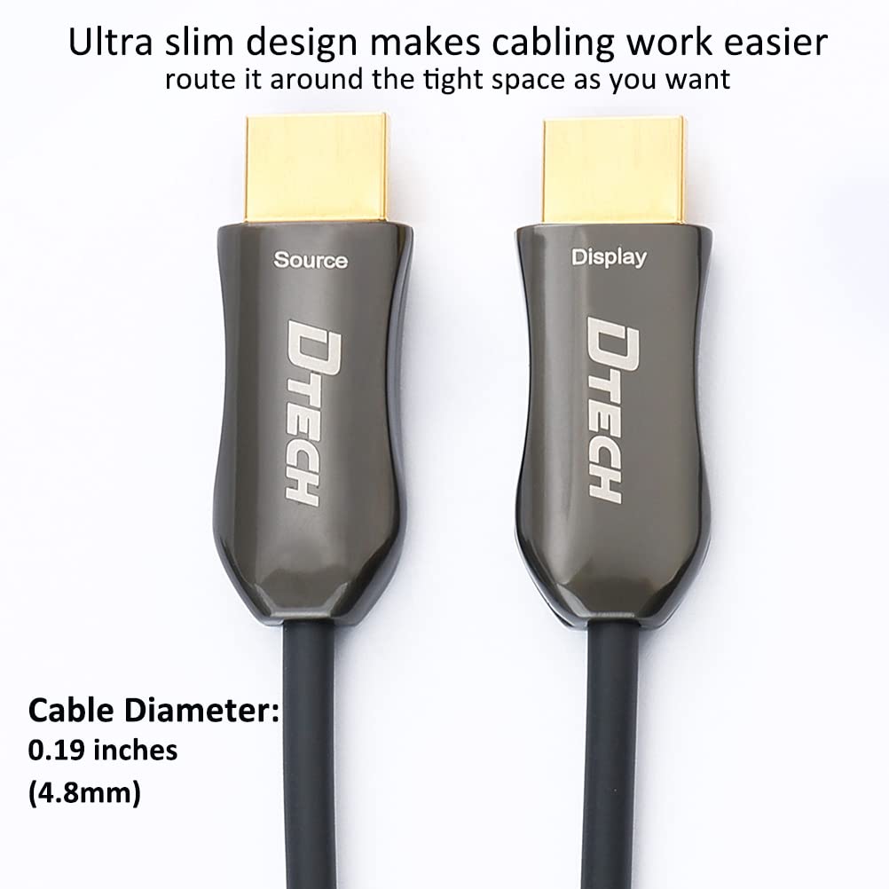 DTECH 4K Fiber Optic HDMI Cable 50ft Long Thin Optical HDMI 2.0 Cable 4K60Hz 18Gbps High Speed Slim UHD Video Cord 50 Feet for Monitor Projector